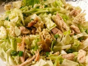 15-Minute Cabbage Salad With Ramen Crunch and Rotisserie Chicken